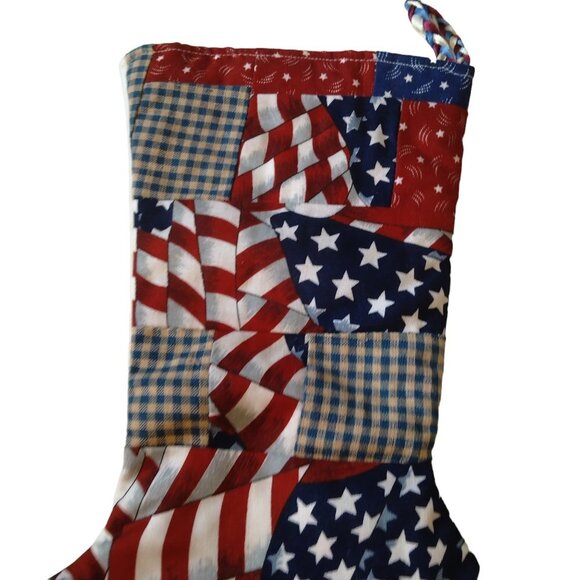 Patriotic 14" Handmade Christmas Stocking Red White And Blue Flag Patchwork CB1 - Picture 2 of 4